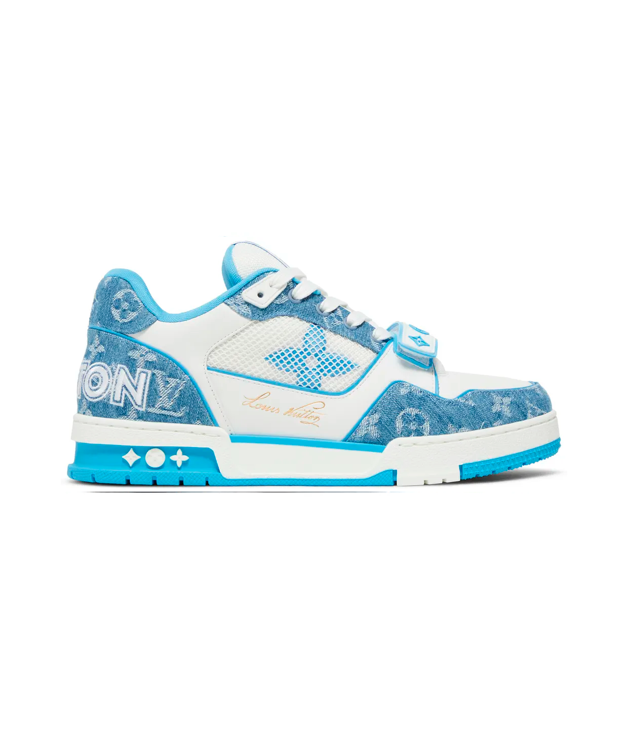 Louis Vuitton Trainer Low 'Velcro Strap - Light Blue Monogram Denim'