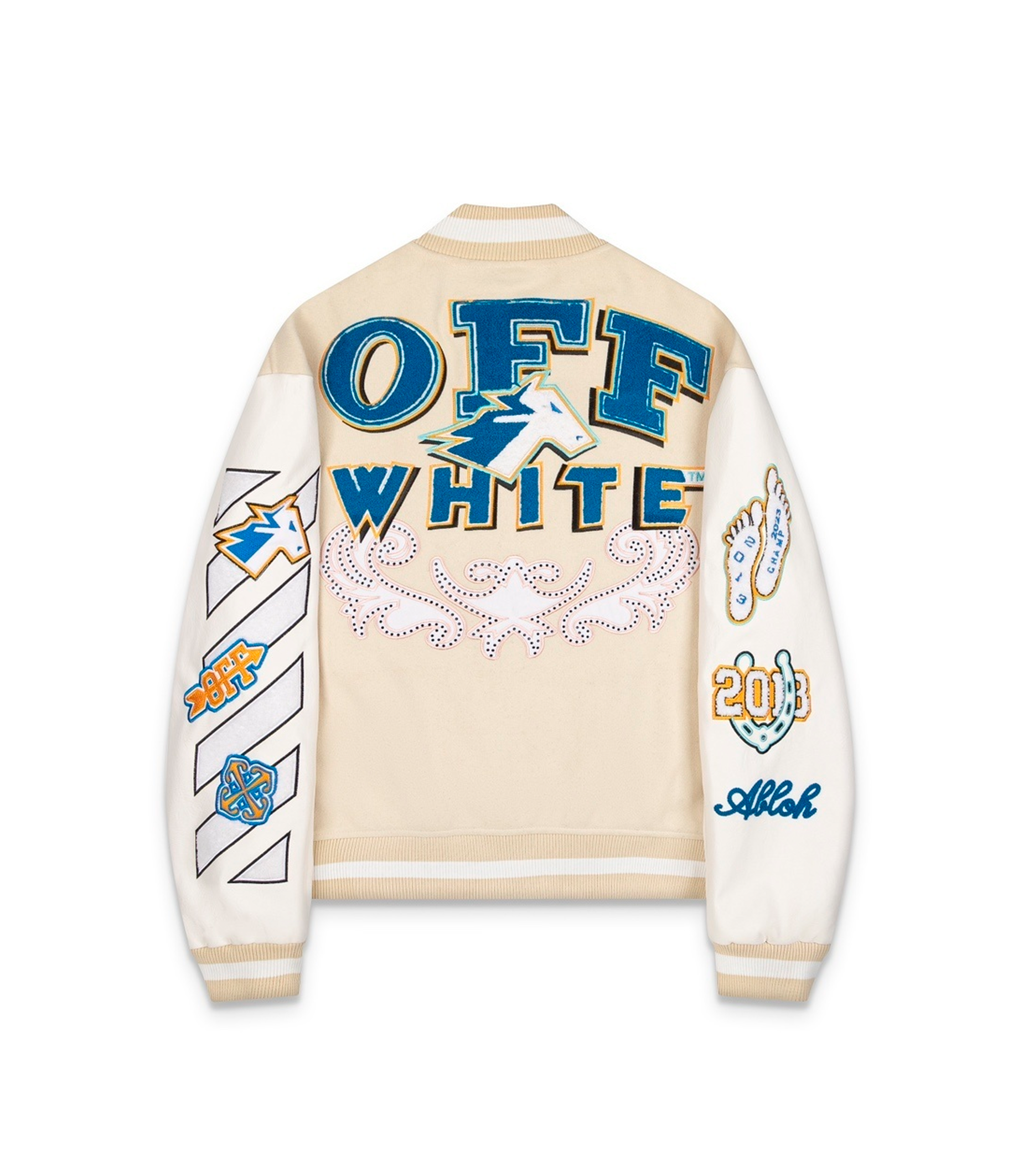 Off-White Thunderbolt Varsity Bomber Jacket